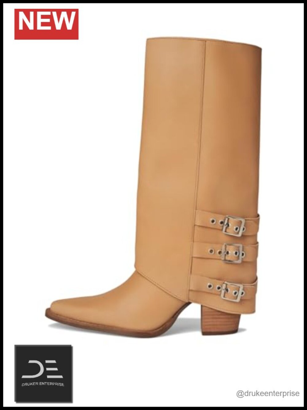 Dingo Women's Urban Cowgirl Snip Toe Pull On Mid Calf Block Heel Boots - Picture 3 of 6